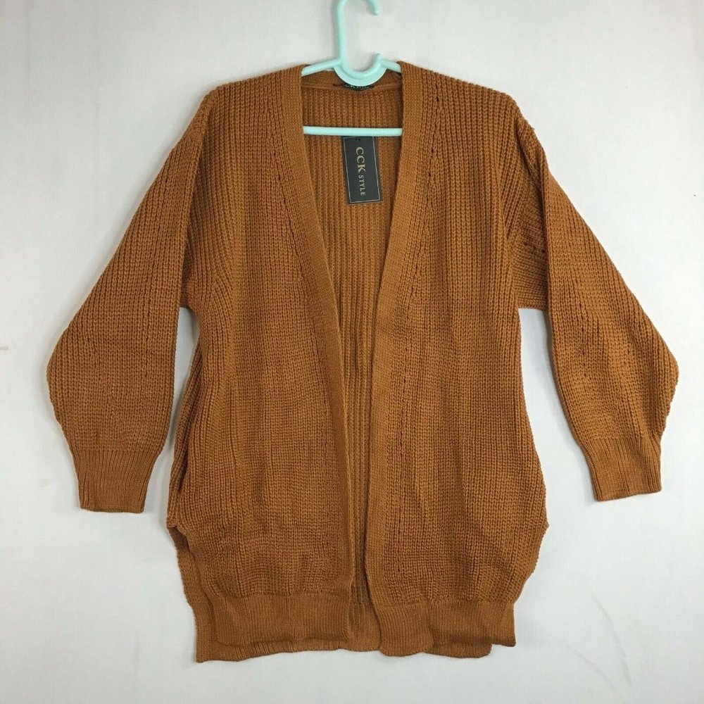 CCK Style Women's Mustard Long Sleeve Open Front Waffle-Knit Cardigan Size 3XL